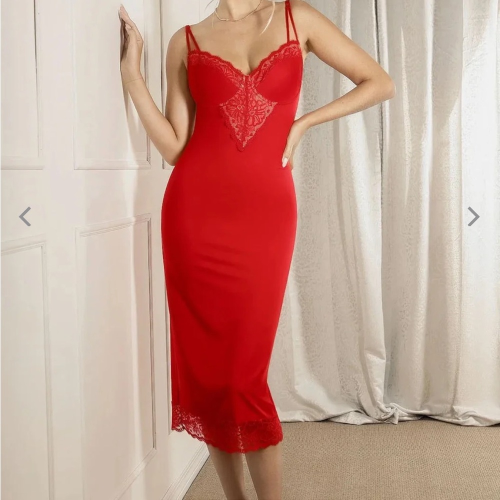 POPILUSH Shapewear Tummy Control Lace Inset Midi Dress fits L-XXL NWT‎